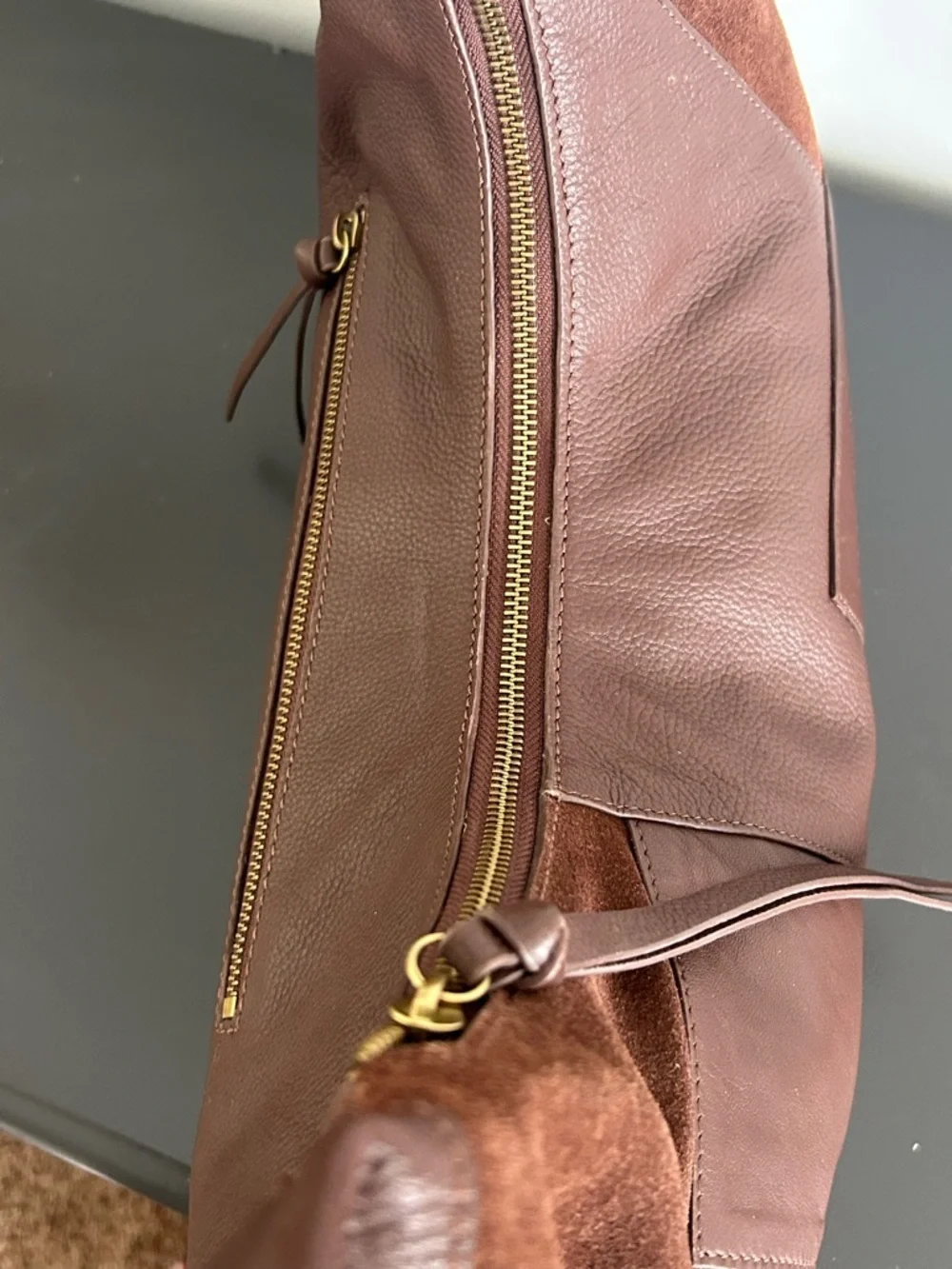 Crown Vintage Brown Leather Suede Hobo Bag Slouchy Boho Shoulder Purse Large